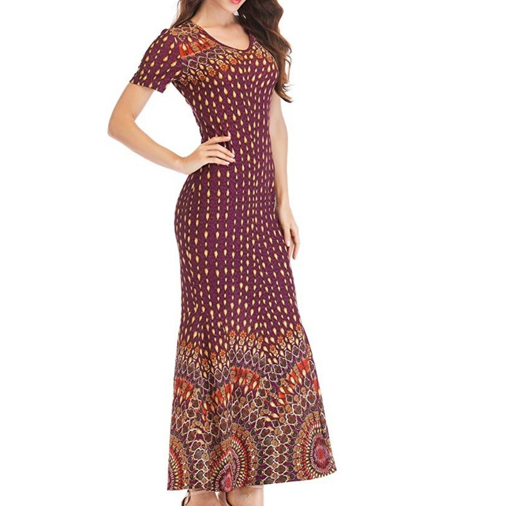NWT Purple Peacock Short Sleeve Mermaid Maxi Dress